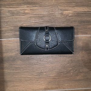 Black Faux Leather Wallet with Tan Stitch